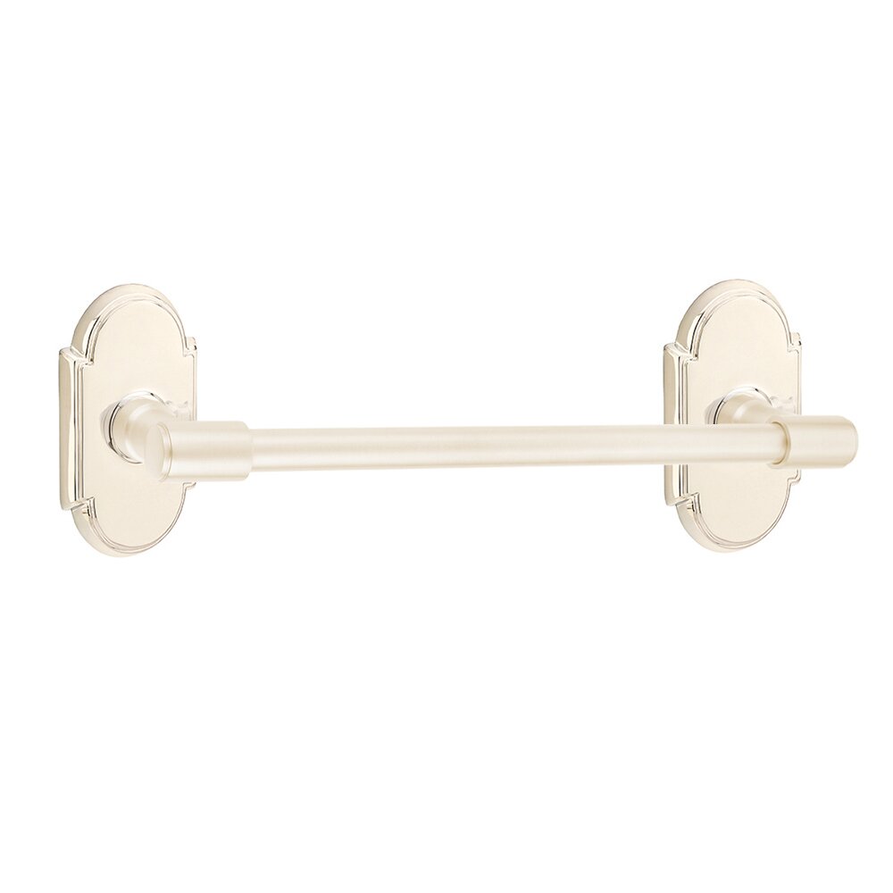 12" Transitional Brass Towel Bar with #8 Rosette in Lifetime Polished Nickel