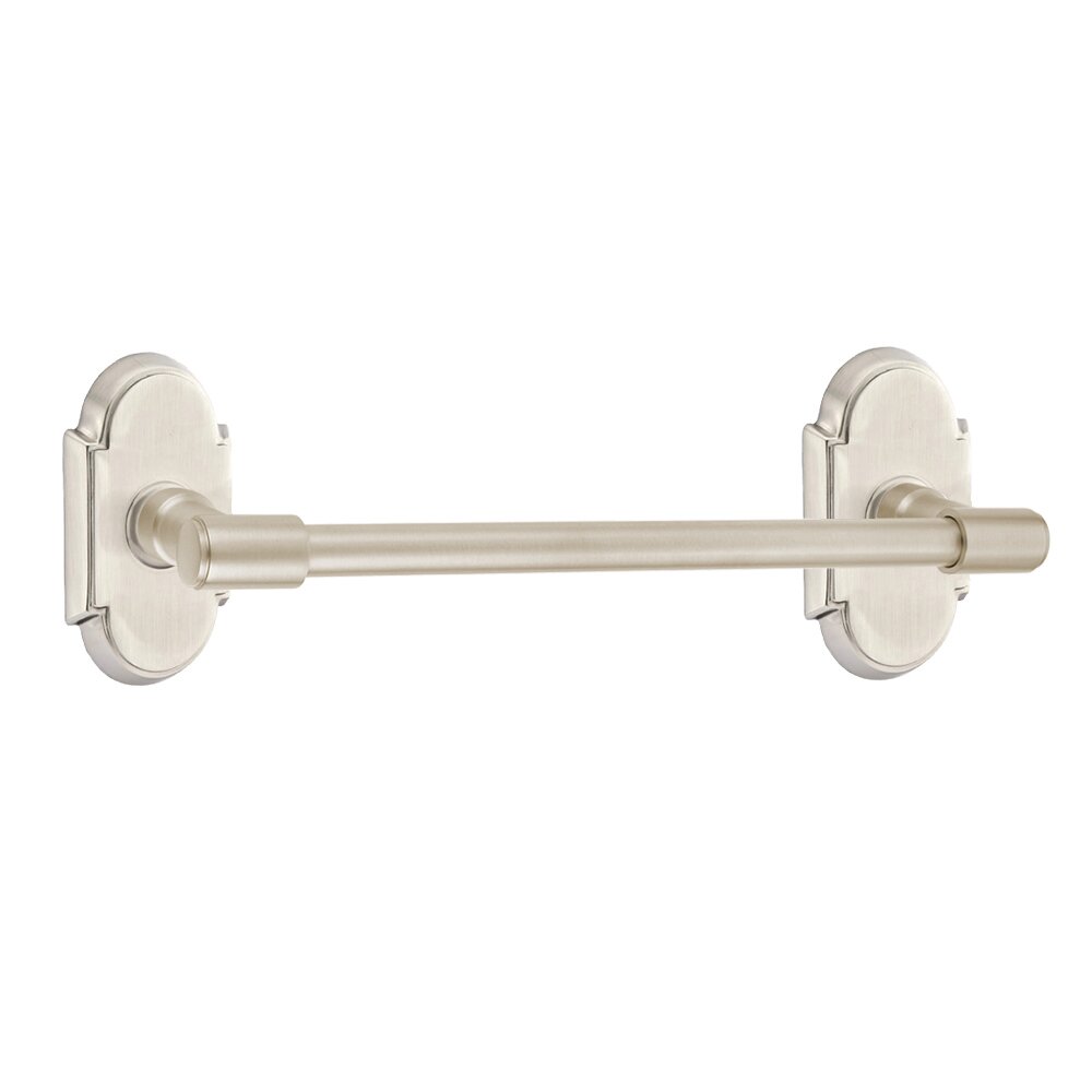 12" Transitional Brass Towel Bar with #8 Rosette in Satin Nickel