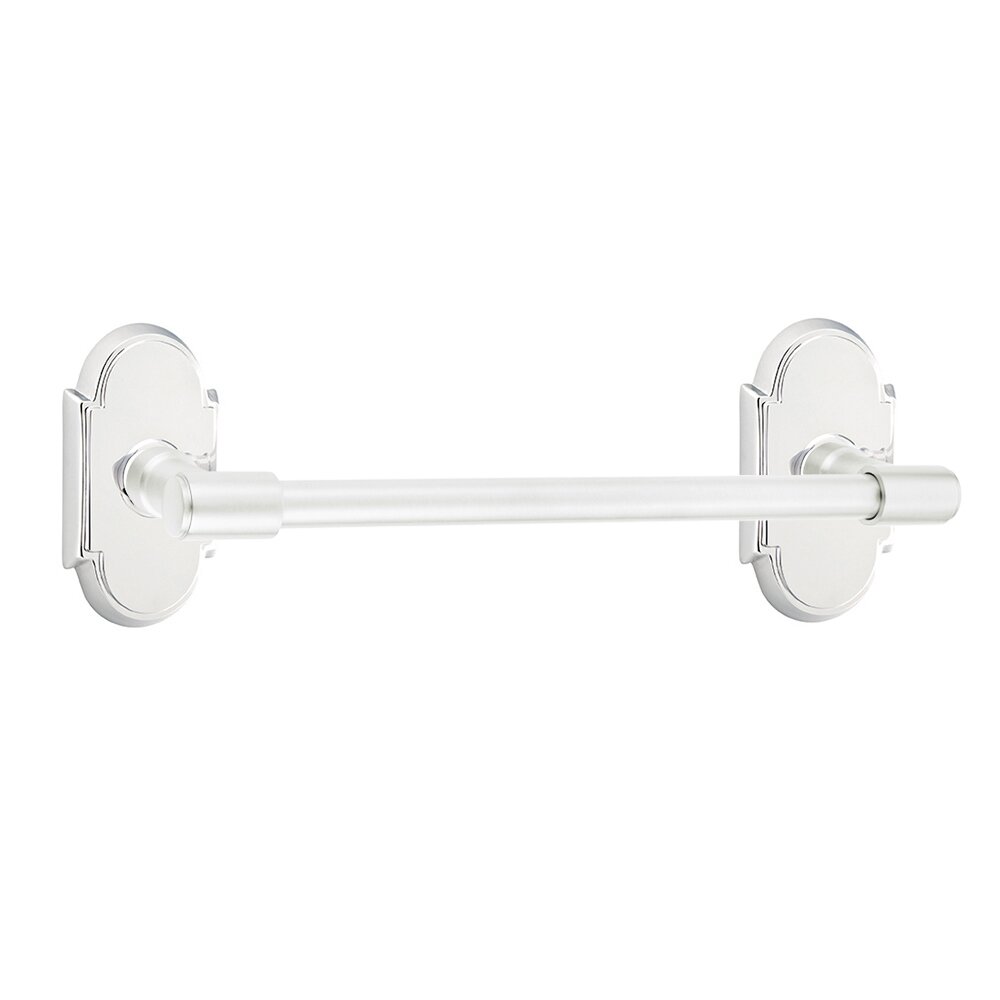 12" Transitional Brass Towel Bar with #8 Rosette in Polished Chrome