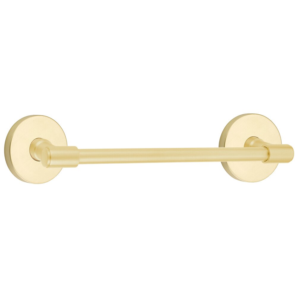 18" Towel Bar with Disk Rosette in Satin Brass