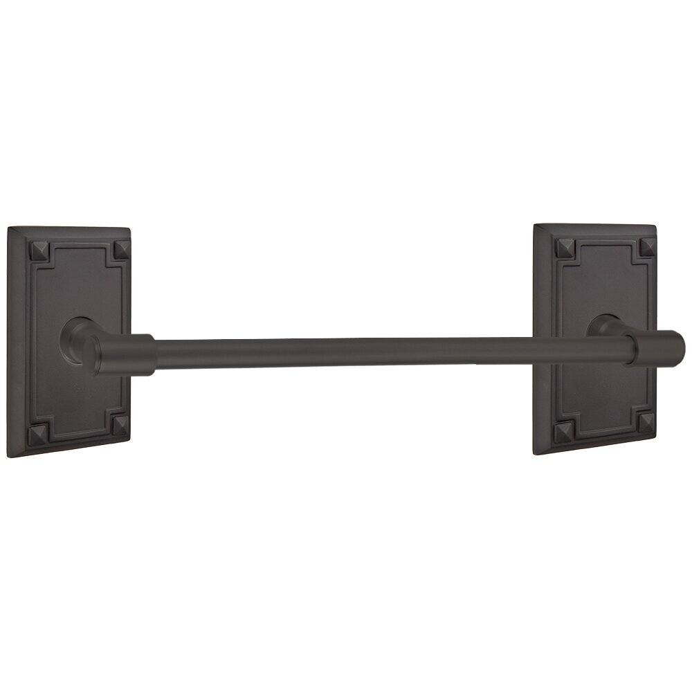 24" Centers Transitional Brass Towel Bar with Arts & Crafts Rectangular Rosette in Flat Black