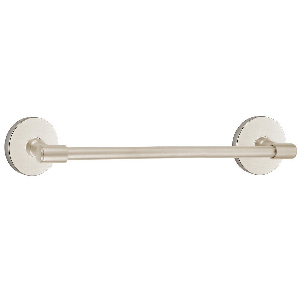 24" Centers Transitional Brass Towel Bar with Disk Rosette in Satin Nickel