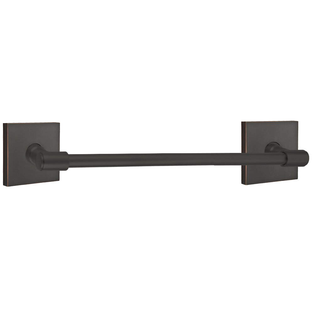 24" Centers Transitional Brass Towel Bar with Square Rosette in Oil Rubbed Bronze