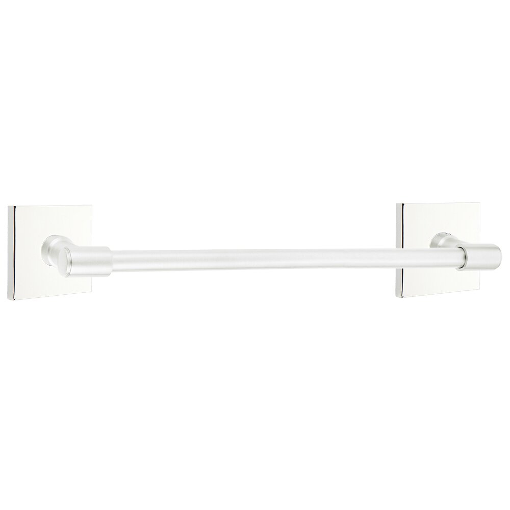24" Centers Transitional Brass Towel Bar with Square Rosette in Polished Chrome