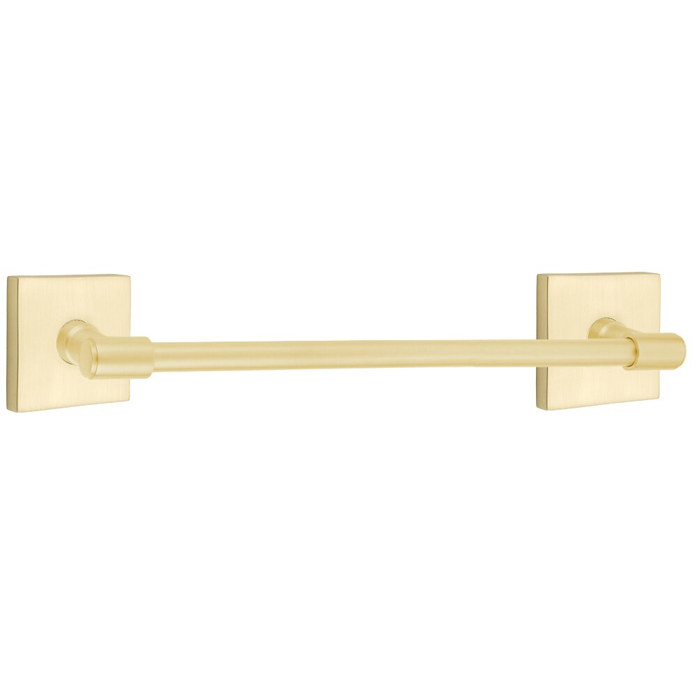 24" Centers Transitional Brass Towel Bar with Square Rosette in Satin Brass