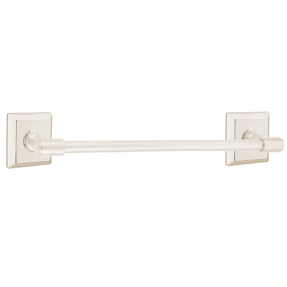 24" Centers Transitional Brass Towel Bar with Quincy Rosette in Lifetime Polished Nickel
