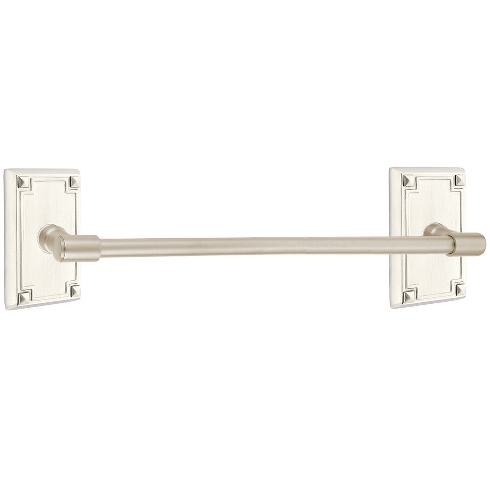 30" Centers Transitional Brass Towel Bar with Arts & Crafts Rect Rosette in Satin Nickel