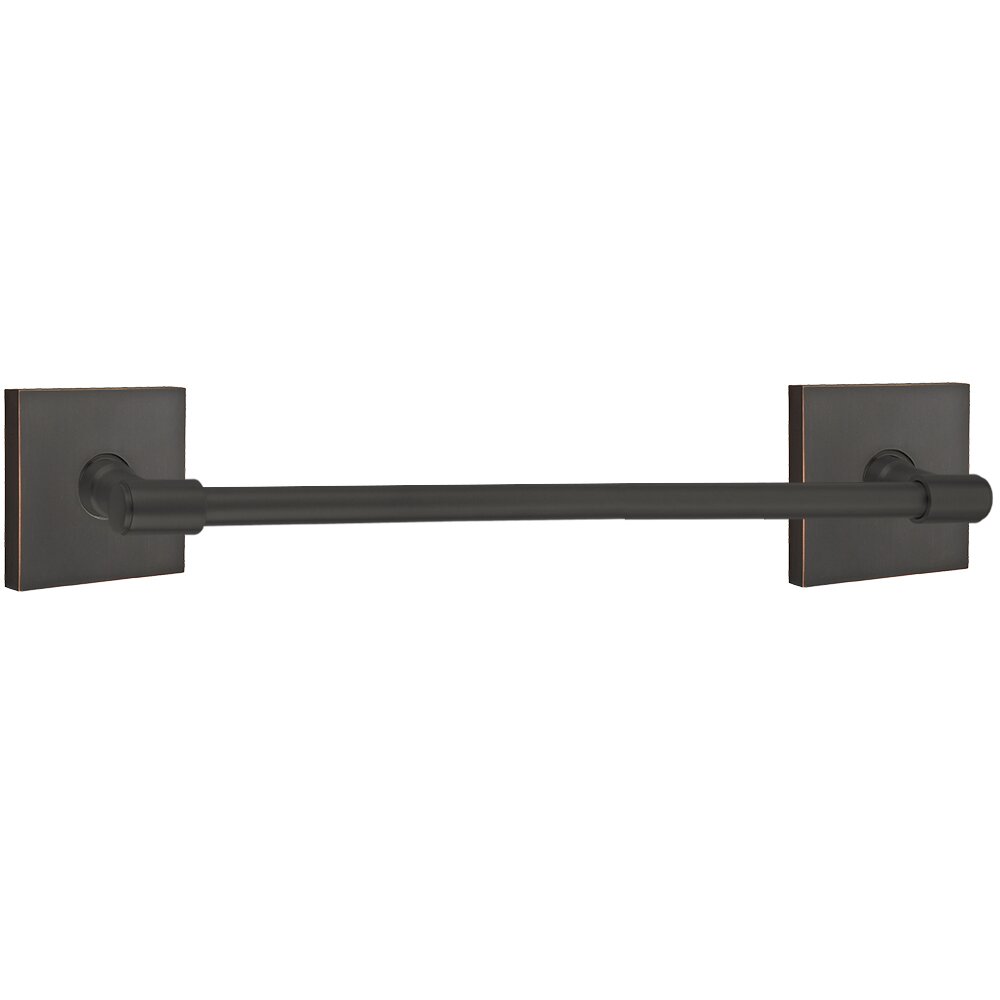 30" Transitional Brass Towel Bar with Square Rosette in Oil Rubbed Bronze