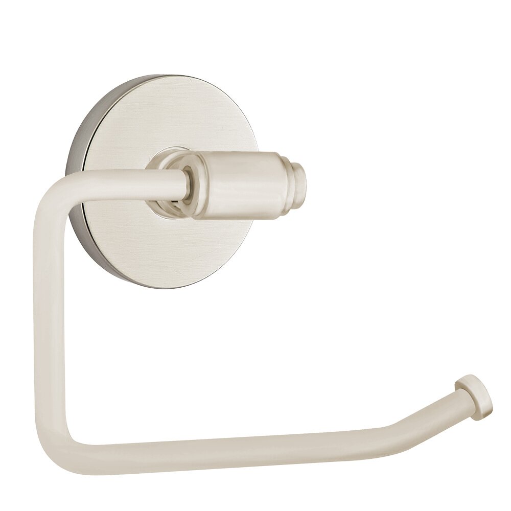 Transitional Brass Toilet Paper Holder with Small Disc Rosette in Satin Nickel
