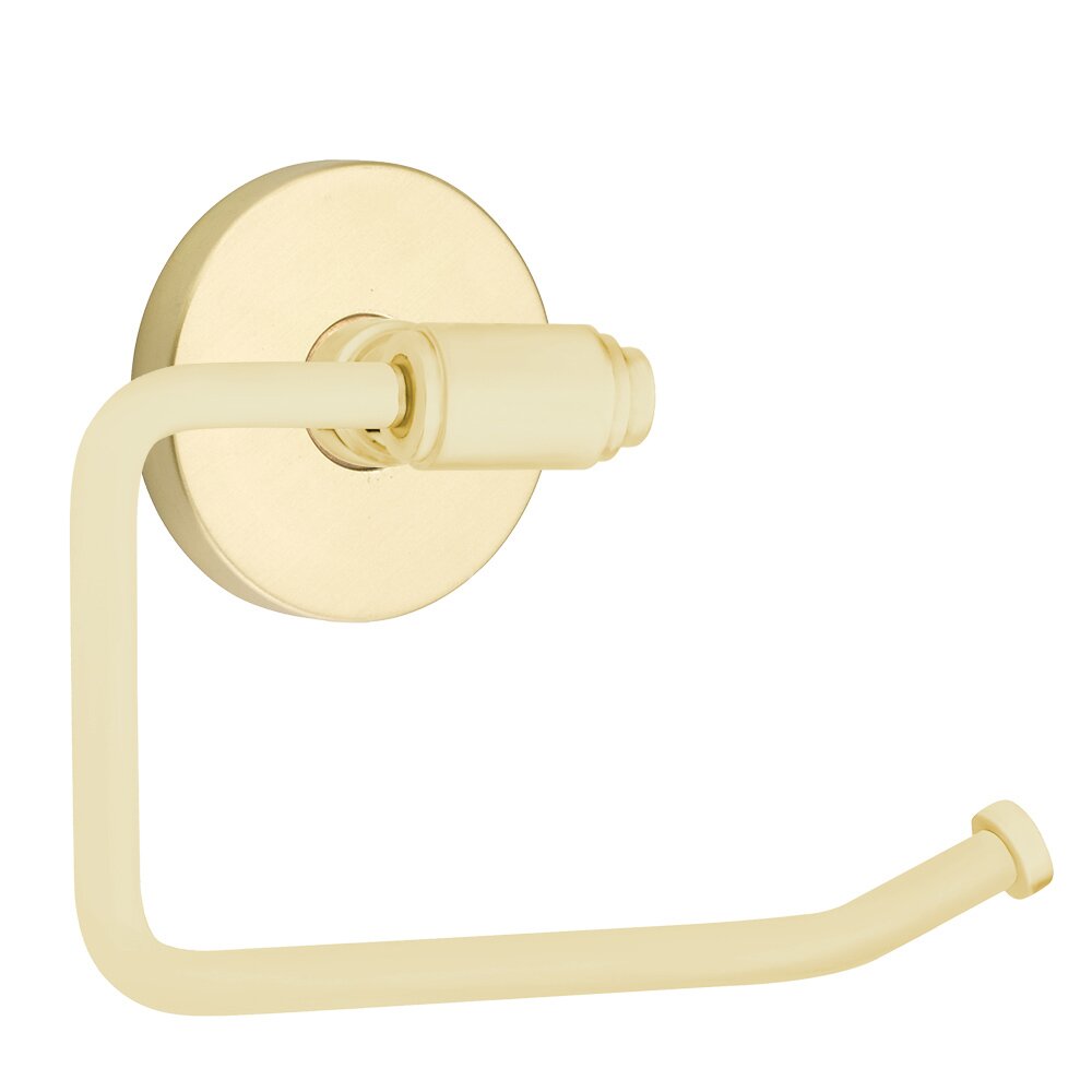 Transitional Brass Toilet Paper Holder with Small Disc Rosette in Satin Brass
