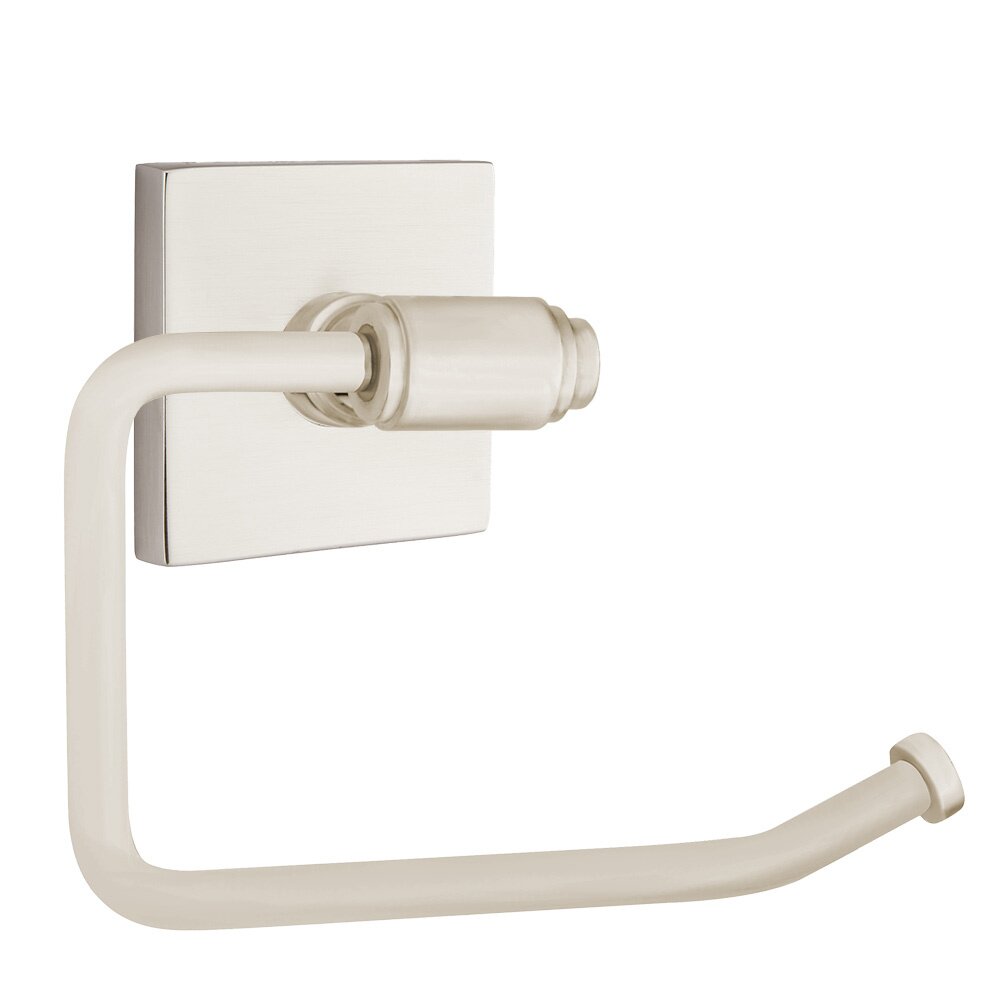 Transitional Brass Toilet Paper Holder with Square Rosette in Satin Nickel