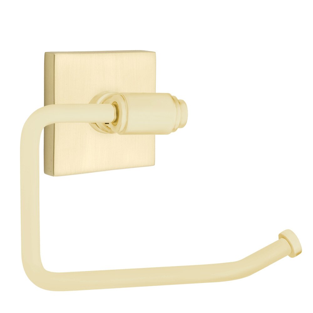 Transitional Brass Toilet Paper Holder with Square Rosette in Satin Brass