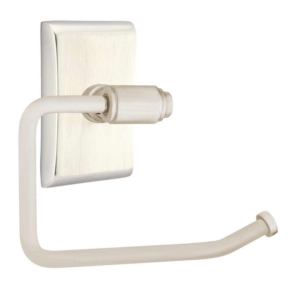 Transitional Brass Toilet Paper Holder with Neos Rosette in Satin Nickel