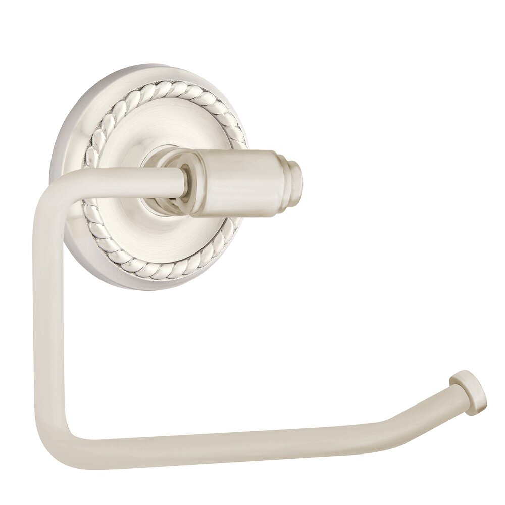 Transitional Brass Toilet Paper Holder with Rope Rosette in Satin Nickel
