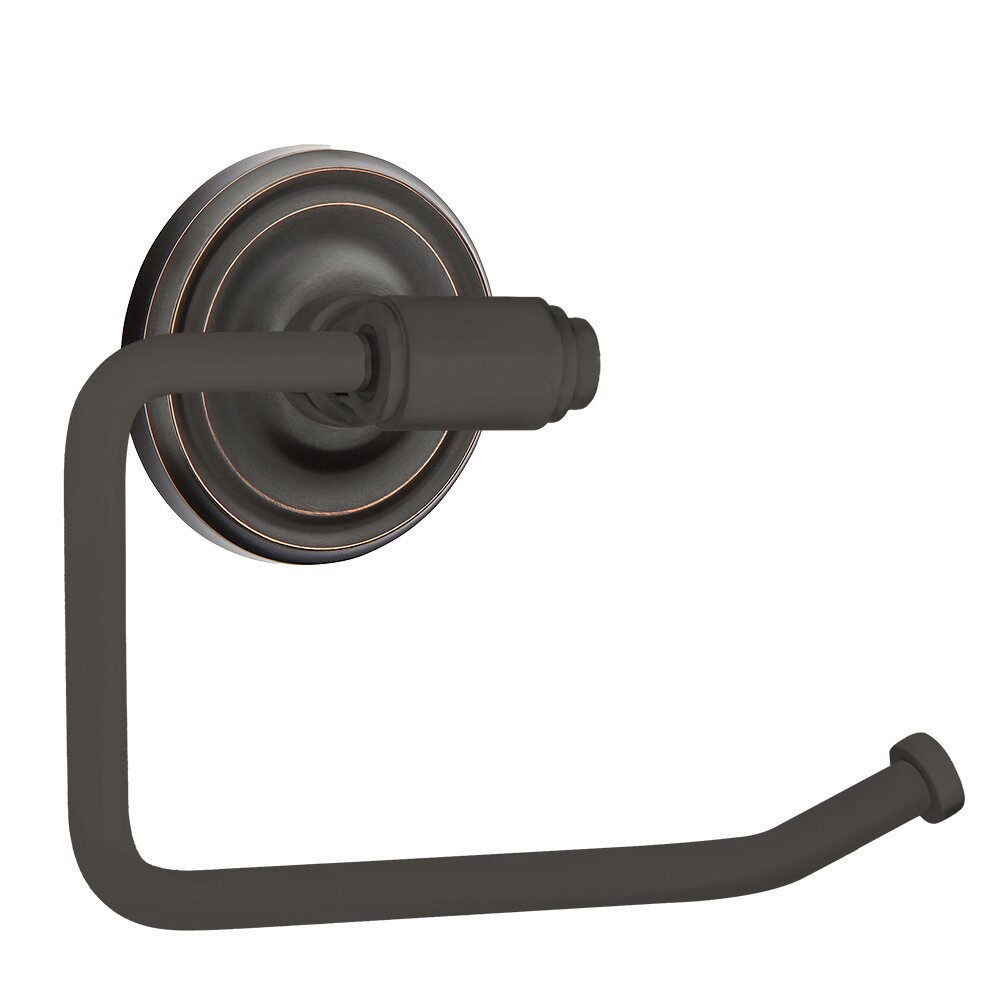 Transitional Brass Toilet Paper Holder with Small Regular Rosette in Oil Rubbed Bronze