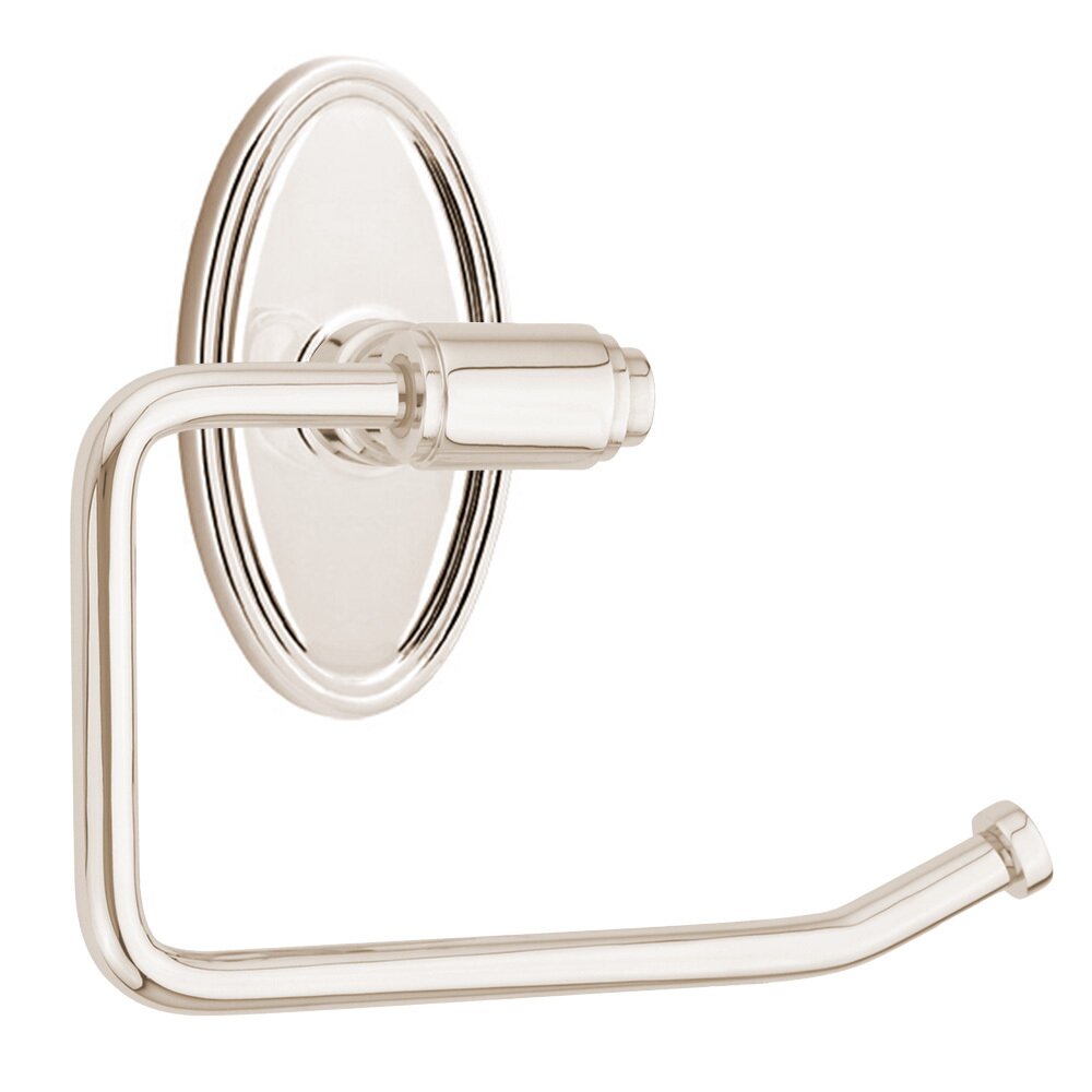 Transitional Brass Toilet Paper Holder with Oval Rosette in Lifetime Polished Nickel