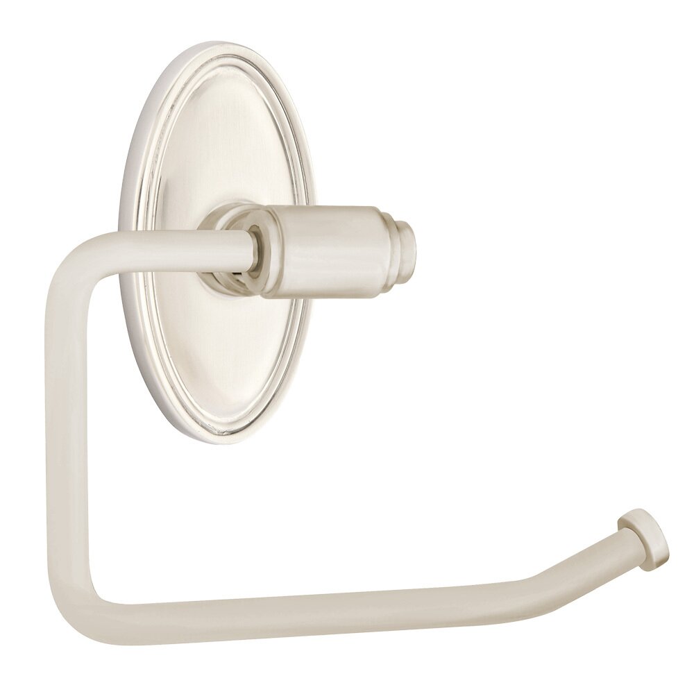 Transitional Brass Toilet Paper Holder with Oval Rosette in Satin Nickel