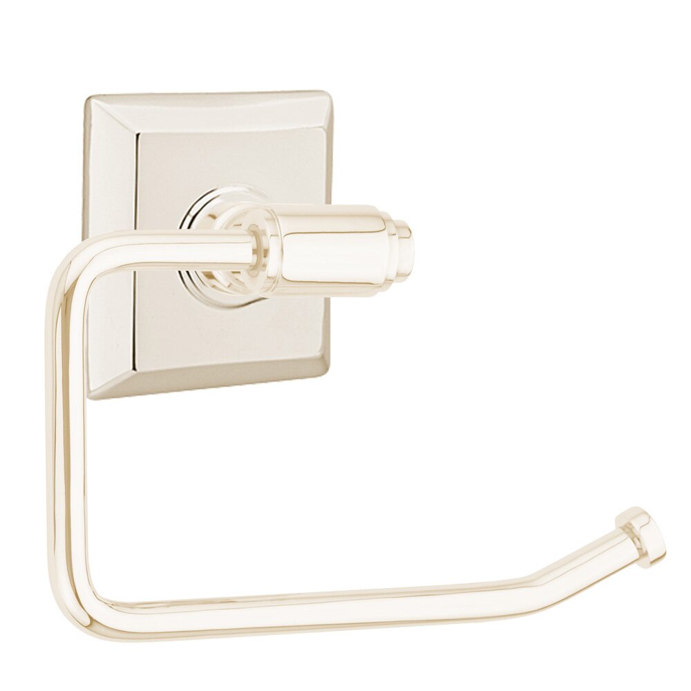 Transitional Brass Toilet Paper Holder with Quincy Rosette in Lifetime Polished Nickel
