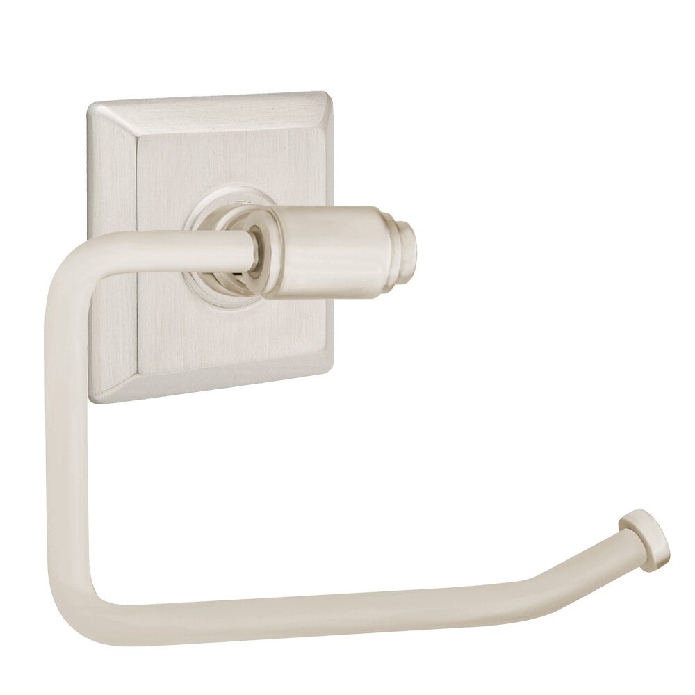 Transitional Brass Toilet Paper Holder with Quincy Rosette in Satin Nickel
