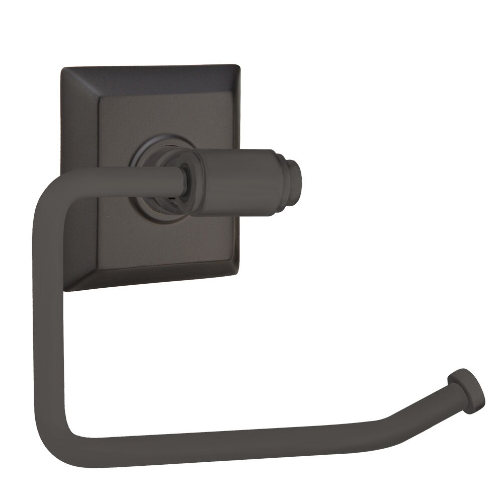 Transitional Brass Toilet Paper Holder with Quincy Rosette in Flat Black