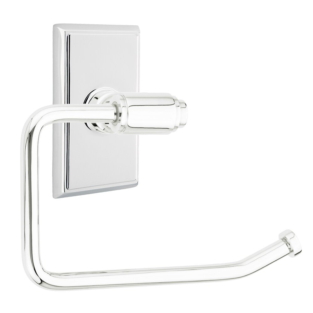 Transitional Brass Toilet Paper Holder with Rectangular Rosette in Polished Chrome
