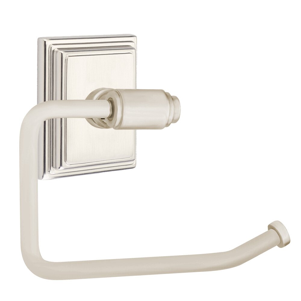 Transitional Brass Toilet Paper Holder with Wilshire Rosette in Satin Nickel