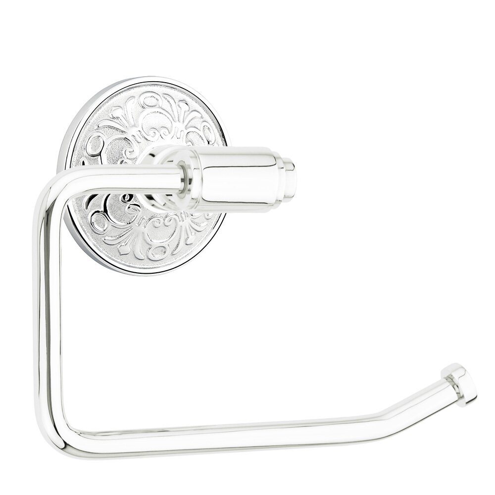 Transitional Brass Toilet Paper Holder with Lancaster Rosette in Polished Chrome
