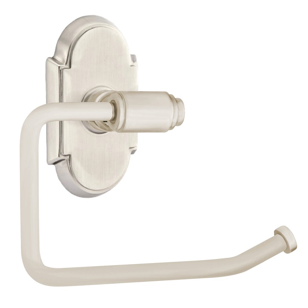 Transitional Brass Toilet Paper Holder with #8 Rosette in Satin Nickel