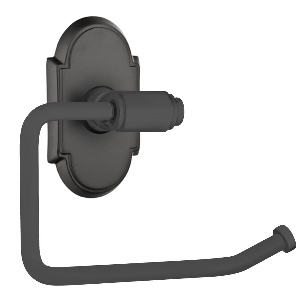 Transitional Brass Toilet Paper Holder with #8 Rosette in Flat Black