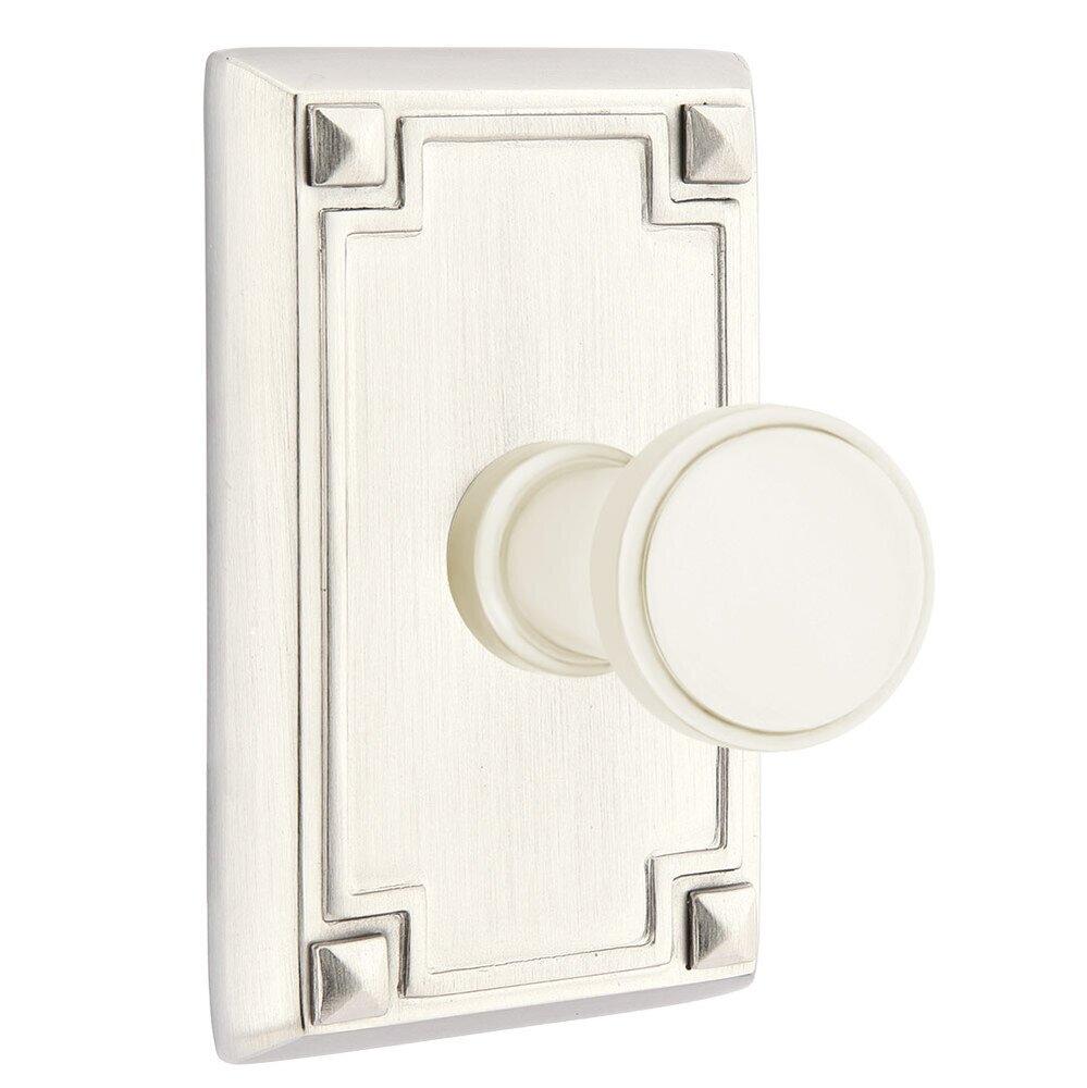 Transitional Brass Hook with Arts & Crafts Rectangular Rosette in Satin Nickel