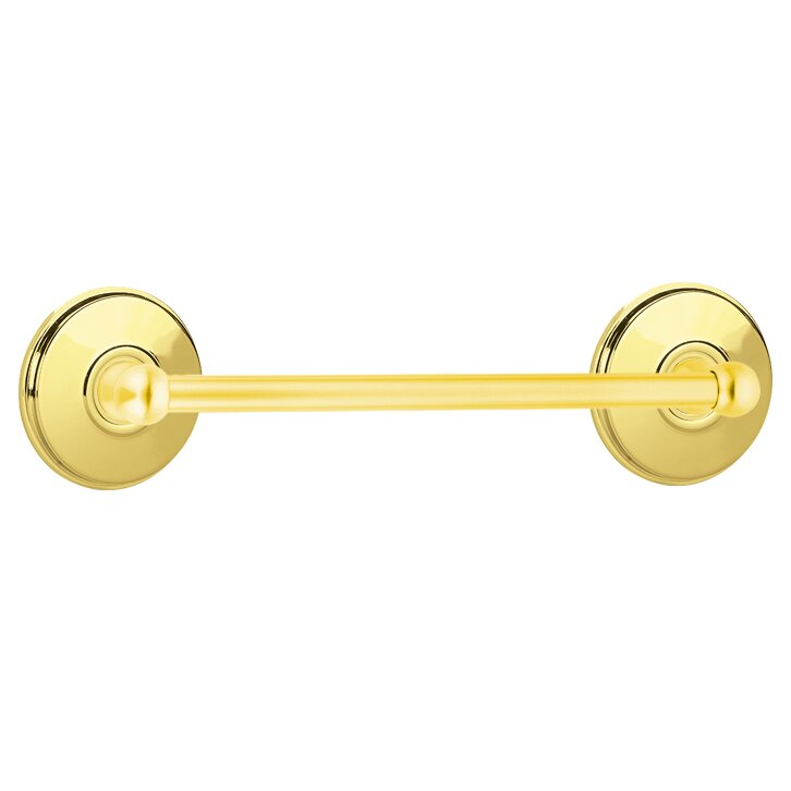 12" Single Towel Bar with Watford Rose in Unlacquered Brass
