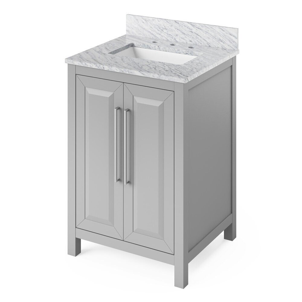 24" Grey Cade Vanity, White Carrara Marble Vanity Top, undermount rectangle bowl