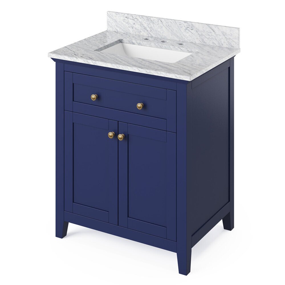 30" Hale Blue Chatham Vanity, White Carrara Marble Vanity Top, undermount rectangle bowl