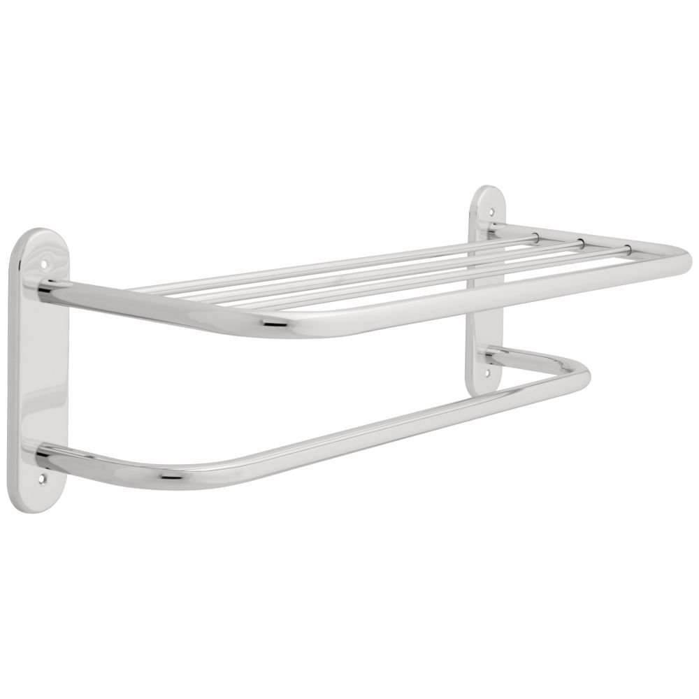 24" Towel Shelf with One Bar Solid Brass in Polished Chrome