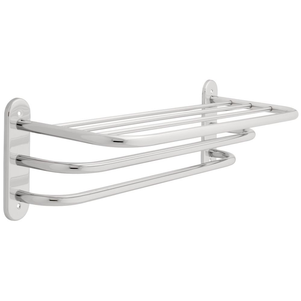 Exposed Mounting 24" Towel Shelf with Two Bars Solid Brass in Polished Chrome