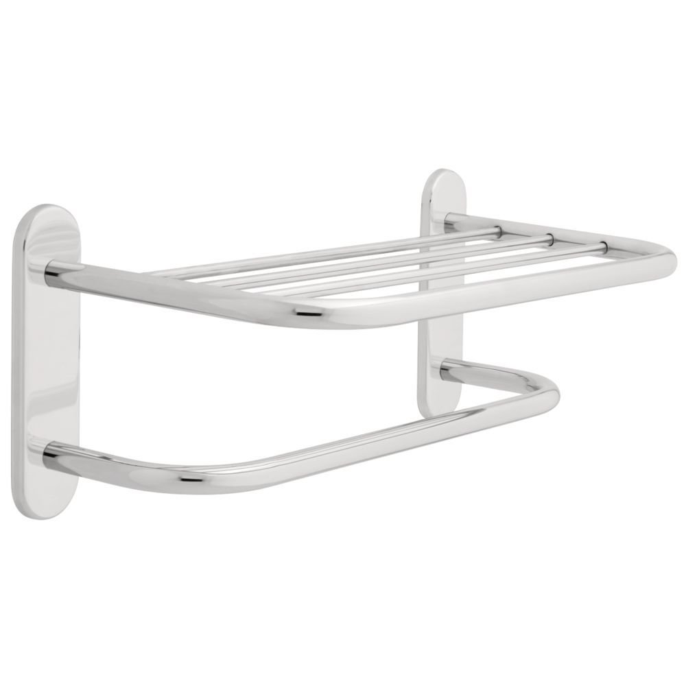 18" Towel Shelf with One Bar Solid Brass in Polished Chrome