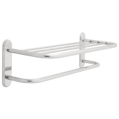 24" Towel Shelf with Beveled flanges and 1 Bar in Polished Chrome