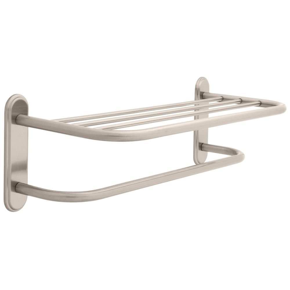 24" Towel Shelf with Beveled Flanges and One Bar Solid Brass Step Style Beveled Flange in Satin Nickel