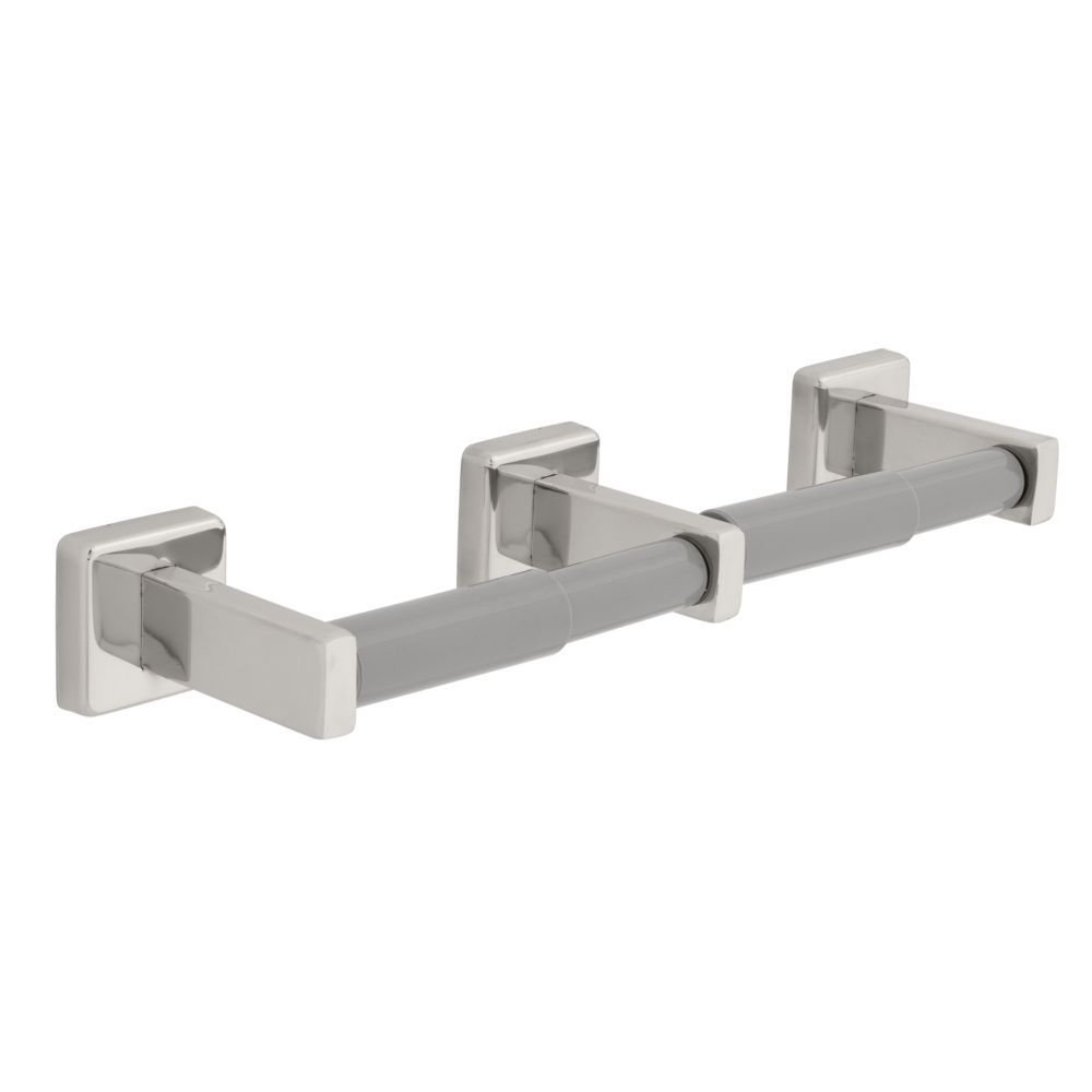 Twin Toilet Paper Holder with Plastic Rollers in Bright Stainless Steel