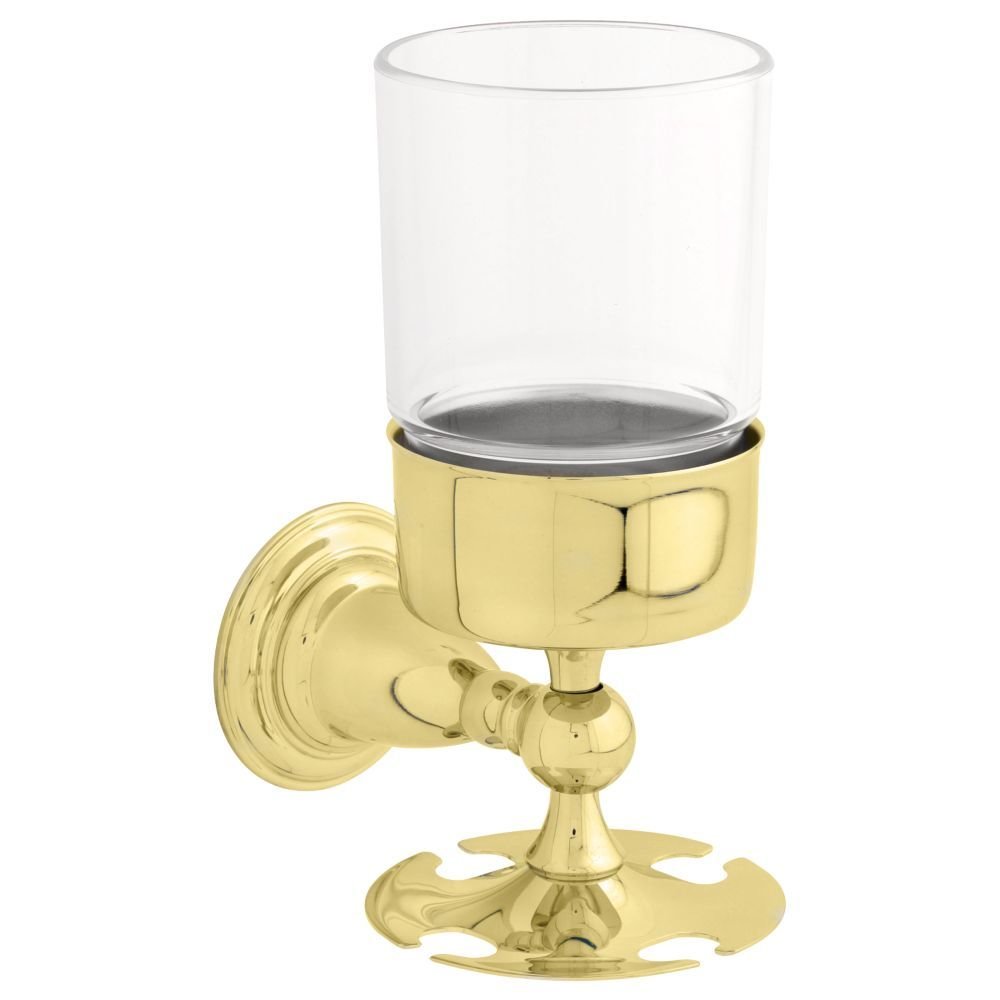 Toothbrush & Tumbler Holder with Plastic Tumbler in Polished Brass