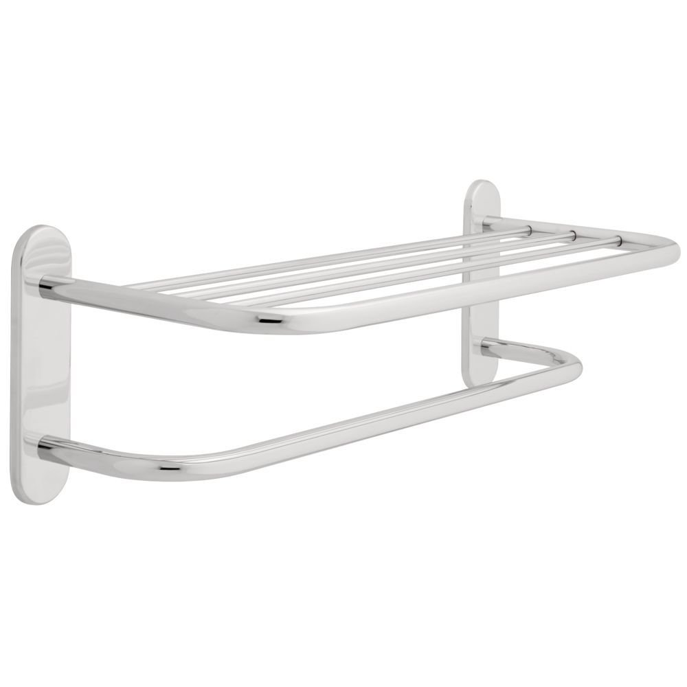 24" Towel Shelf with One Bar Solid Brass in Polished Chrome