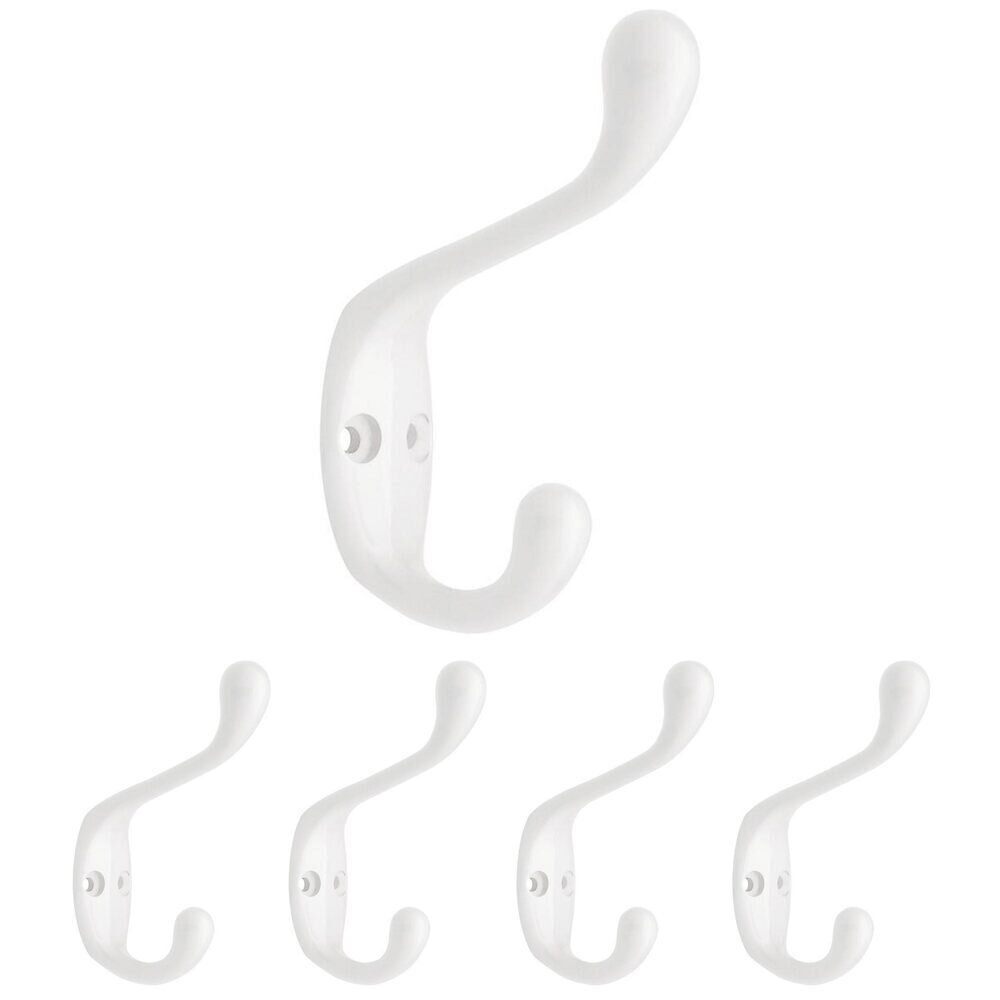 3" Heavy Duty Coat and Hat Hook (5 Pack) in White