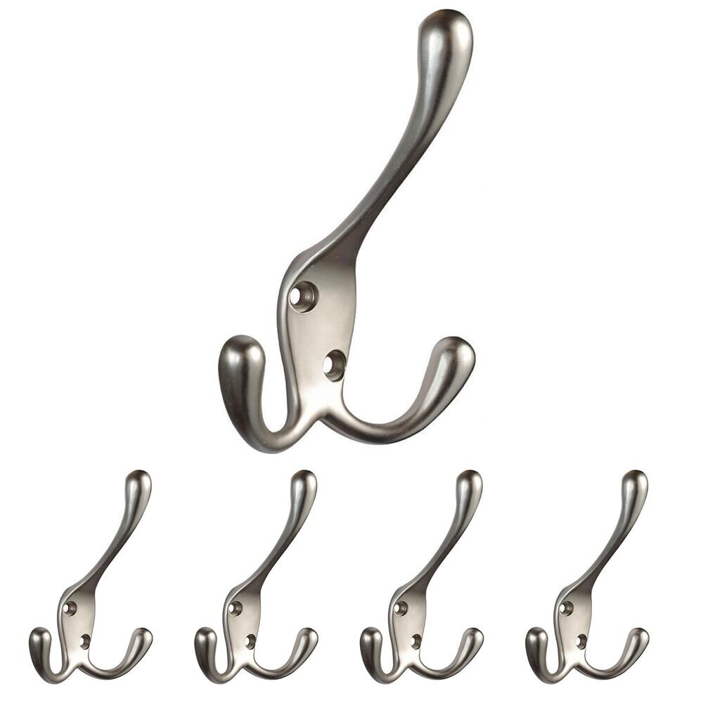 Hook with 3 Prongs (5 Pack) in Satin Nickel