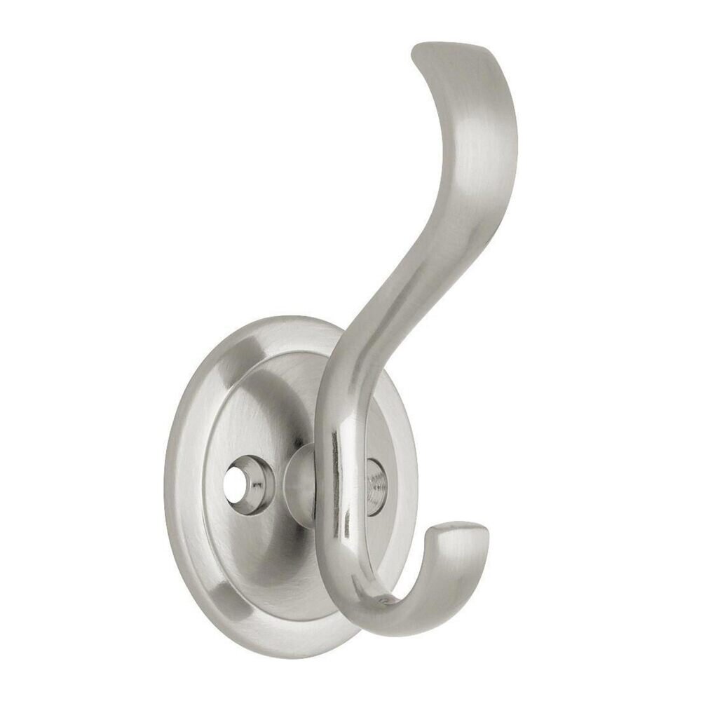 Coat and Hat Hook with Round Base in Satin Nickel