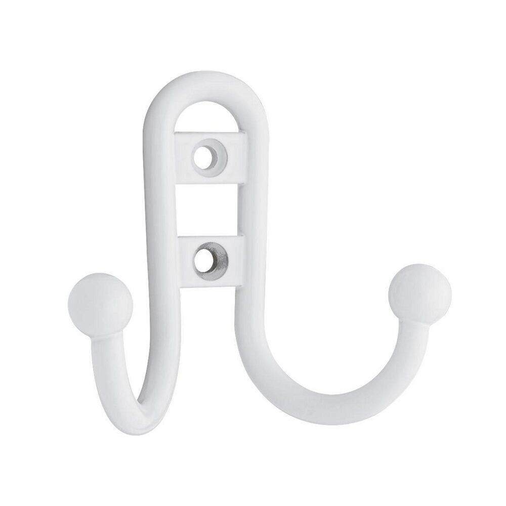 Double Prong Robe Hook with Ball End in White