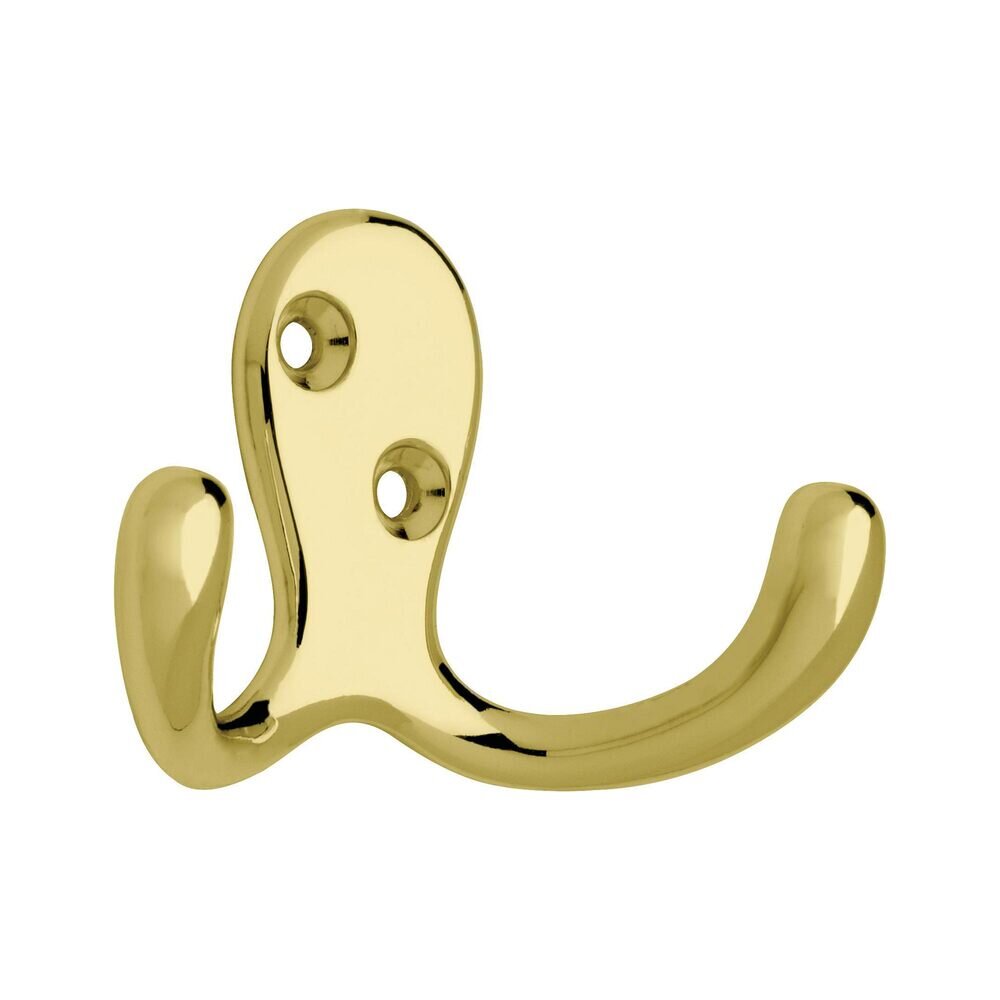 Double Prong Robe Hook in Polished Brass
