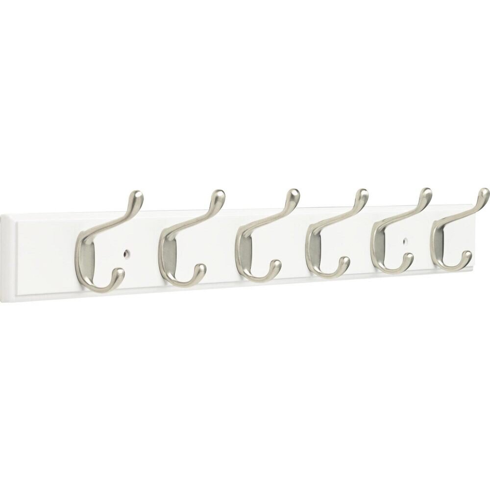 26.51" Rail with 6 Heavy Duty Coat and Hat Hooks in Pure White & Satin Nickel