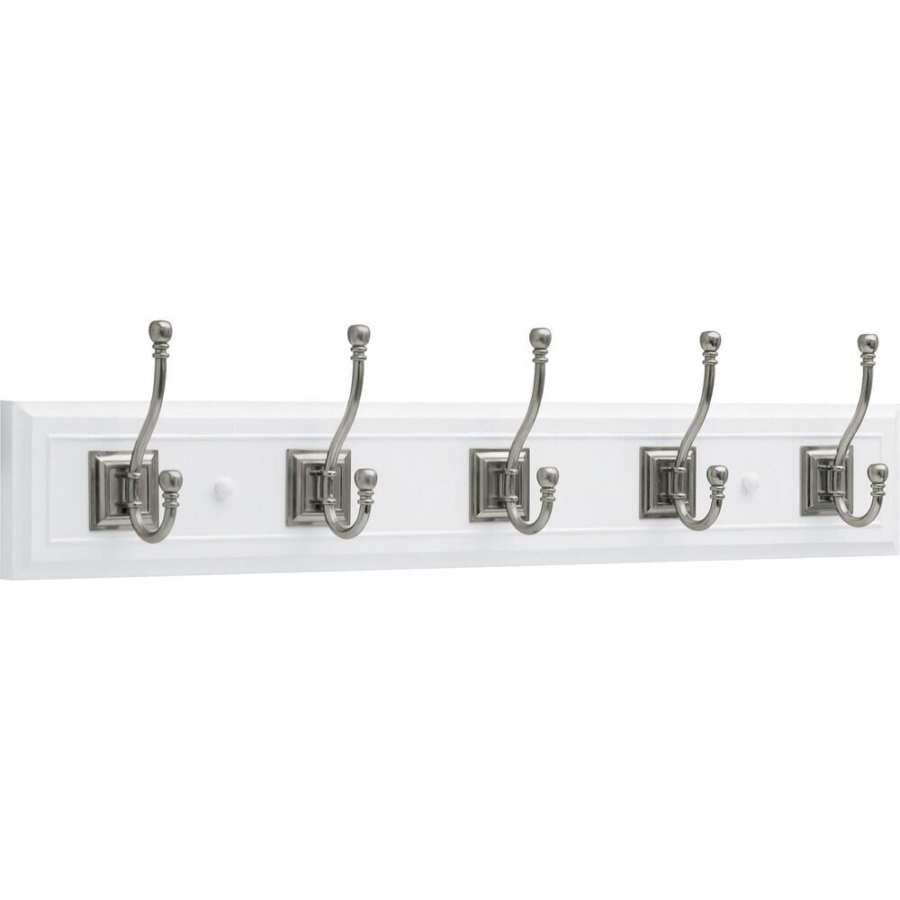 27" Architectural Hook Rail with 5 Arch. Hooks in Flat White & Satin Nickel