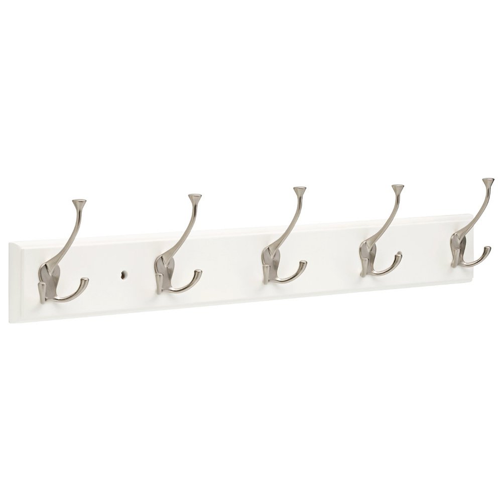 26.51" Rail with 5 Light Duty Flared Tri-Hooks in & White & Satin Nickel