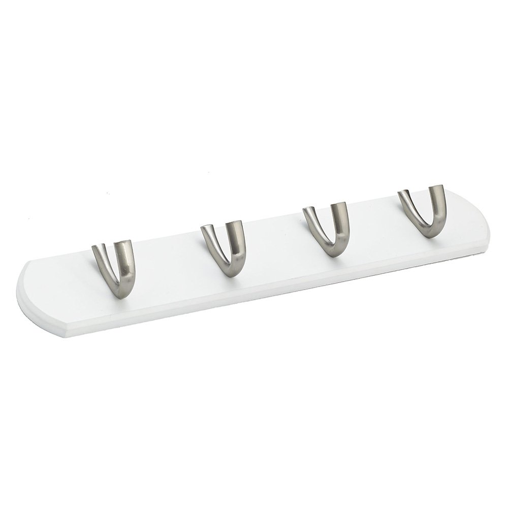 Quadruple Contemporary Hook Rack in White And Brushed Nickel
